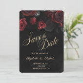 Elegante rode rozen Gothic zwart Save the Date (Staand voorkant)
