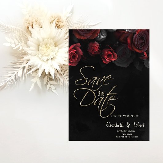 Elegante rode rozen Gotisch Save the Date Kaart