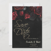Elegante rode rozen Gotisch Save the Date Kaart (Voorkant)