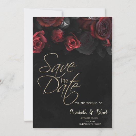 Elegante rode rozen Gotisch Save the Date Kaart (Voorkant)