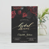 Elegante Rode Rozen Gotische Bruidsdouche Kaart (Staand voorkant)