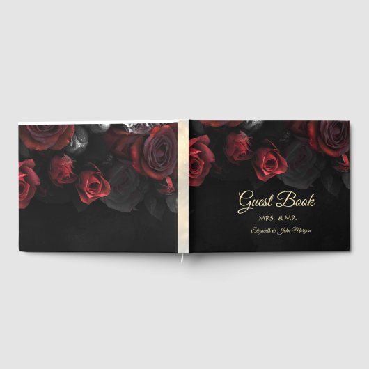 Elegante rode rozen Gotische bruiloft Gastenboek (Volledig)