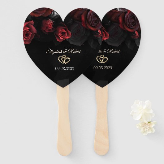 Elegante rode rozen Gotische bruiloft Handwaaier (Voorkant en achterkant)