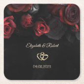Elegante rode rozen Gotische bruiloft Kartonnen Onderzetters (Voorkant)