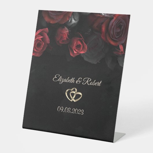Elegante rode rozen Gotische bruiloft Reclamebord Met Voetstuk (Voorkant)