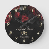 Elegante rode rozen Gotische bruiloft Ronde Klok (Voorkant)