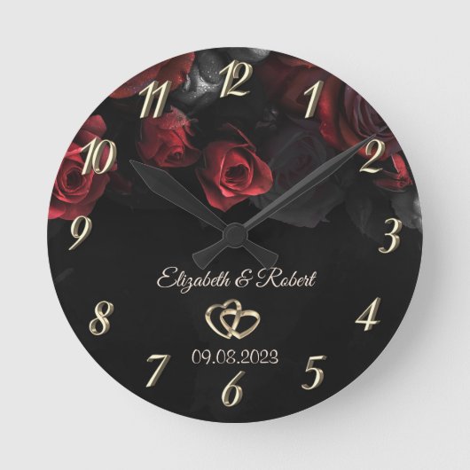 Elegante rode rozen Gotische bruiloft Ronde Klok (Voorkant)