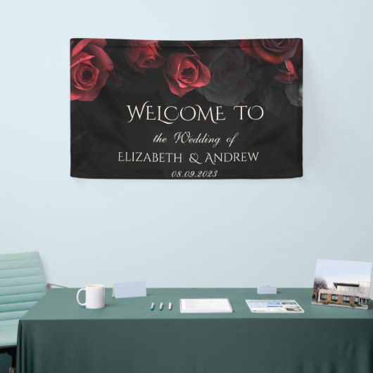 Elegante rode rozen Gotische bruiloft Spandoek (Beurs)