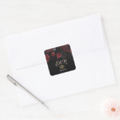 Elegante rode rozen Gotische bruiloft Vierkante Sticker (Envelop)