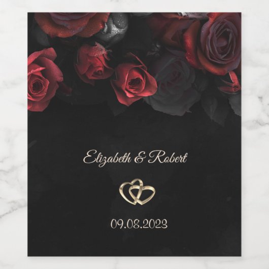 Elegante rode rozen Gotische bruiloft Wijn Etiket (Enkel label)