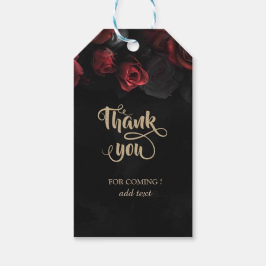 Elegante Rode Rozen Gotische Dank Je Wel Cadeaulabel (Voorkant)