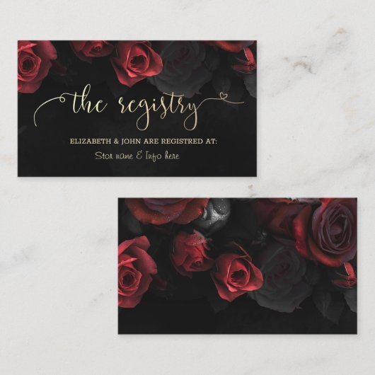 Elegante rode rozen gotische huwelijksregister informatiekaartje (Voorkant / Achterkant)