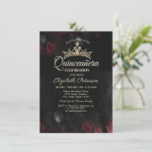 Elegante rode rozen Gotische Quinceañera Kaart (Staand voorkant)