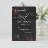 Elegante rode rozen Gotische Quinceañera RSVP Kaart (Staand voorkant)