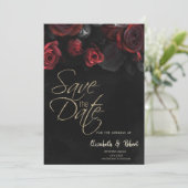 Elegante Rode Rozen Gotische Save The Date Kaart (Staand voorkant)