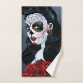 Elegante Rode Rozen Gotische Suiker Schedel Vrouw Bad Handdoek (Handdoek)