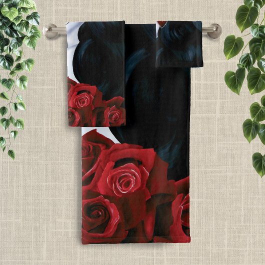 Elegante Rode Rozen Gotische Suiker Schedel Vrouw Bad Handdoek