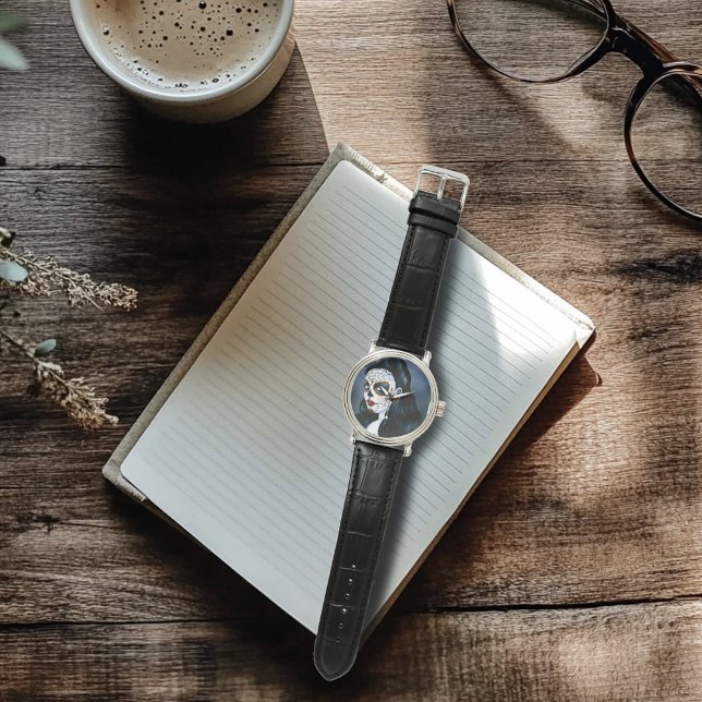 Elegante Rode Rozen Gotische Suiker Schedel Vrouw Horloge (Creator heeft geüpload)