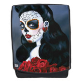 Elegante Rode Rozen Gotische Suiker Schedel Vrouw Rugtassen (Voorkant)