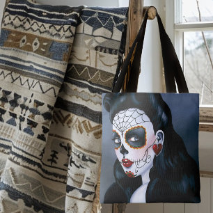 Elegante Rode Rozen Gotische Suiker Schedel Vrouw Tote Bag