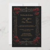 Elegante rode rozen Gotische trouw uitnodiging (Voorkant)