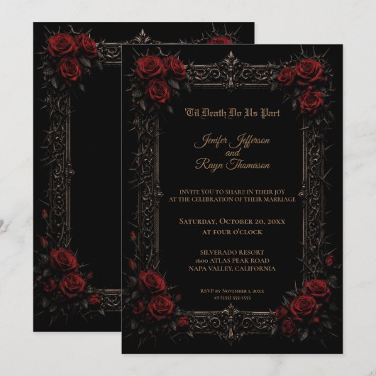 Elegante rode rozen Gotische trouw uitnodiging (Voorkant / Achterkant)
