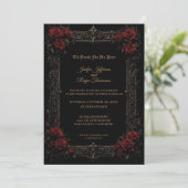 Elegante rode rozen Gotische trouw uitnodiging (Staand voorkant)