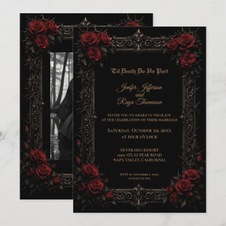 Elegante rode rozen Gotische trouw uitnodiging