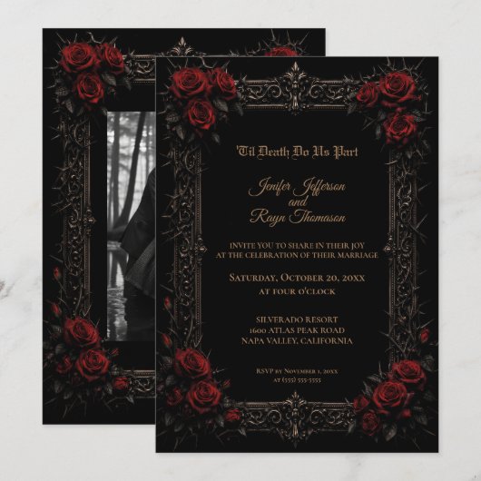 Elegante rode rozen Gotische trouw uitnodiging (Voorkant / Achterkant)