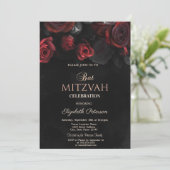 Elegante rode rozen Gotische vleermuis Mitzvah Kaart (Staand voorkant)