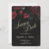 Elegante rode rozen gotische zwarte bewaar de datu save the date (Voorkant)