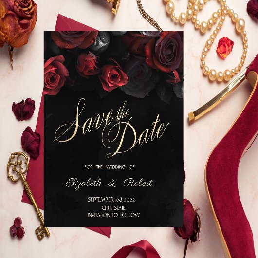 Elegante rode rozen gotische zwarte bewaar de datu save the date
