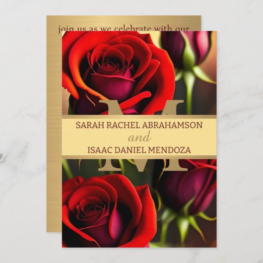 Elegante rode rozen goud mooie bruiloft kaart (Voorkant / Achterkant)