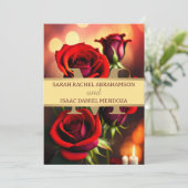 Elegante rode rozen goud mooie bruiloft kaart (Staand voorkant)