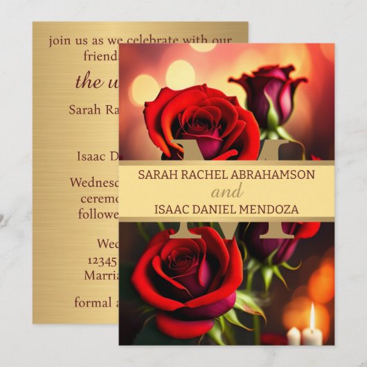Elegante rode rozen goud mooie bruiloft kaart (Voorkant / Achterkant)