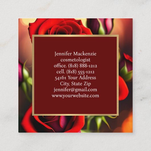 Elegante rode rozen goud vierkante visitekaartje (Achterkant)