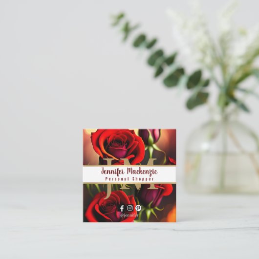 Elegante rode rozen goud vierkante visitekaartje (Staand voorkant)