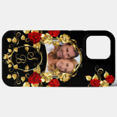Elegante rode rozen goud zwart foto monogram Case-Mate iPhone case (Achterkant (horizontaal))