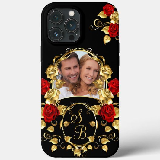 Elegante rode rozen goud zwart foto monogram Case-Mate iPhone case (Achterkant)