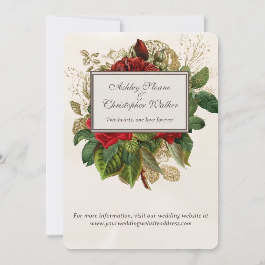 Elegante rode  Rozen gouden huwelijksuitnodiging Kaart (Achterkant)