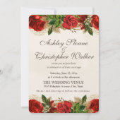 Elegante rode  Rozen gouden huwelijksuitnodiging Kaart (Voorkant)