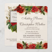 Elegante rode  Rozen gouden huwelijksuitnodiging Kaart (Voorkant / Achterkant)