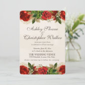 Elegante rode  Rozen gouden huwelijksuitnodiging Kaart (Staand voorkant)