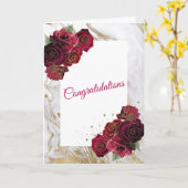 Elegante rode rozen gouden marmeren bruiloft kaart (Gele Bloem)