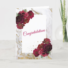 Elegante rode rozen gouden marmeren bruiloft kaart