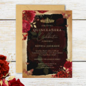 Elegante Rode Rozen Gouden Quinceanera Uitnodiging
