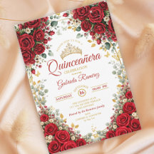 Elegante Rode Rozen Gouden Vlinders Quinceañera