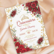 Elegante Rode Rozen Gouden Vlinders Quinceañera
