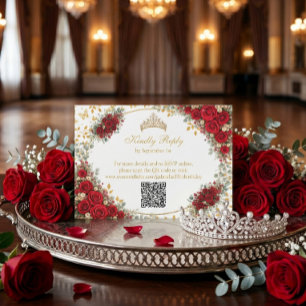 Elegante Rode Rozen Gouden Vlinders Quinceañera RSVP Kaartje