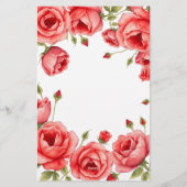 Elegante rode rozen grens met persoonlijk script briefpapier (Achterkant)